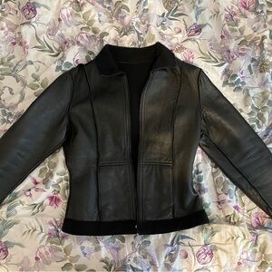 Women's Invertible Black Leather Jacket